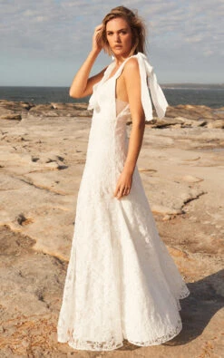 Showpo Petunia Tie Shoulder Plunge Neck Lace Gown In Ivory -Showpo Women's Clothing Store 01 0026 PETUNIA DRESS