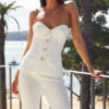 Showpo Silvia Top - Button Through Sweetheart Strapless Top In White