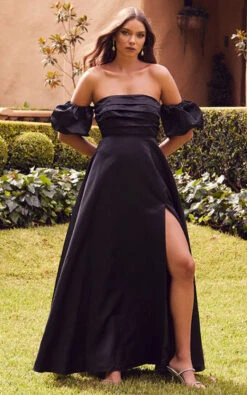 Showpo Faith Maxi Dress - Off Shoulder Puff Sleeve Dress In Black