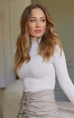 Showpo Ermalen Bodysuit - High Neck Long Sleeve Bodysuit In Stone