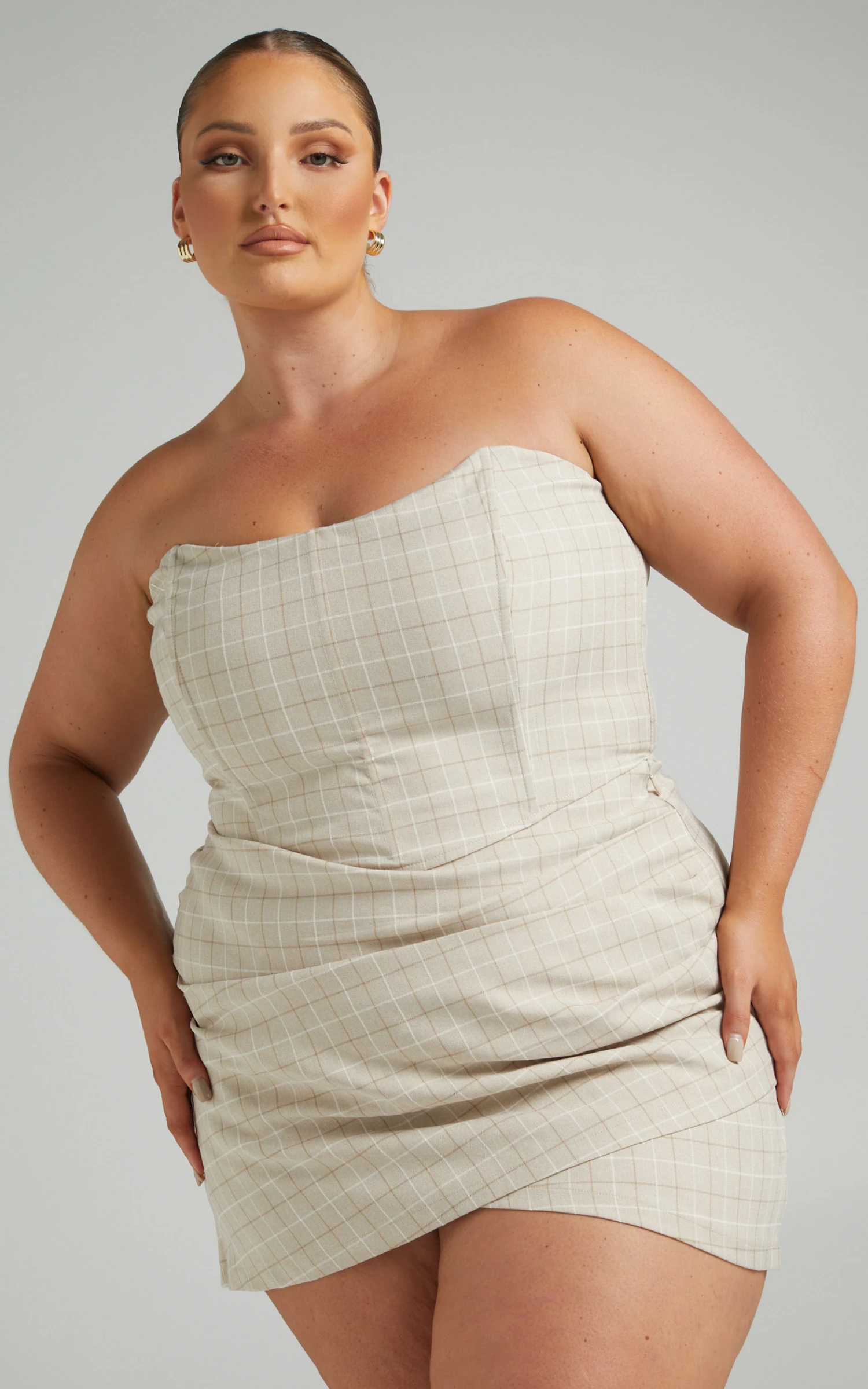 Showpo Maddiline Wrap Mini Skirt In Sand Check 3 Showpo Maddiline Wrap Mini Skirt In Sand Check - Image 3