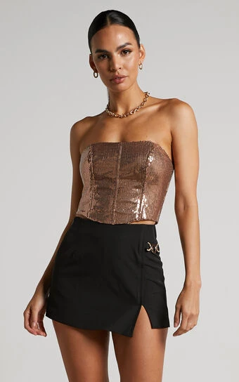 Showpo Andriya Skort - Ring Detail Split Mini Skort In Black 1 Showpo Andriya Skort - Ring Detail Split Mini Skort In Black