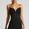 Showpo Benice Mini Dress - Slender Strap Mesh Bodice Dress In Black