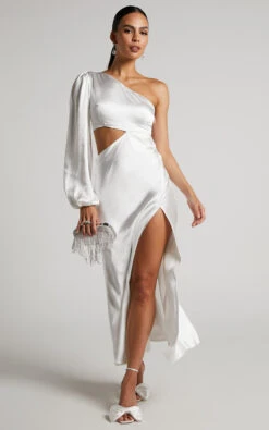 Showpo Arichie Maxi Dress - Cut Out One Shoulder Balloon Sleeve Dress In White 11 Showpo Arichie Maxi Dress - Cut Out One Shoulder Balloon Sleeve Dress In White -Showpo Women's Clothing Store 1 5