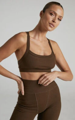 Showpo Adleigh Ribbed Bralette In Chocolate