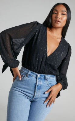 Showpo Agustha Wrap Front Bodysuit In Black