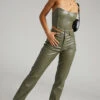 Showpo Dilyenne Mid Waist Straight Leg Faux Leather Pants In Olive