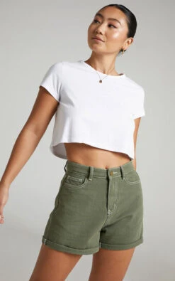 Showpo Hinkley Denim Shorts In Khaki