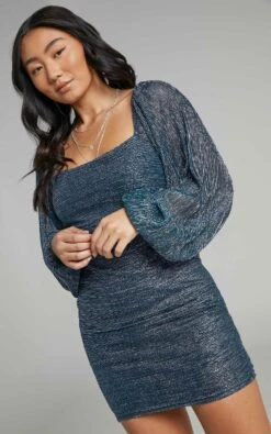 Showpo Jamil Balloon Sleeve Bodycon Mini Dress In Blue 12 Showpo Jamil Balloon Sleeve Bodycon Mini Dress In Blue -Showpo Women's Clothing Store 1.Jamil Balloon Sleeve Bodycon Mini Dress in Blue 2528SD21120046032529 8