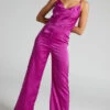 Showpo Kylene Cowl Neck Palazzo Satin Jumpsuit In Mulberry