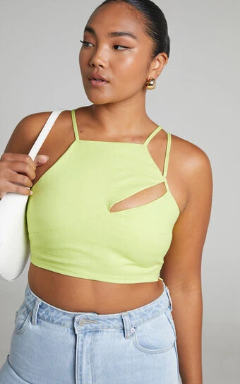 Showpo Patchico Split Bust Crop Top In Lime 1 Showpo Patchico Split Bust Crop Top In Lime