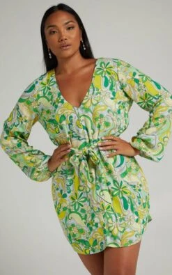 Showpo Gianna Balloon Sleeve Mini Dress In California Dreamin