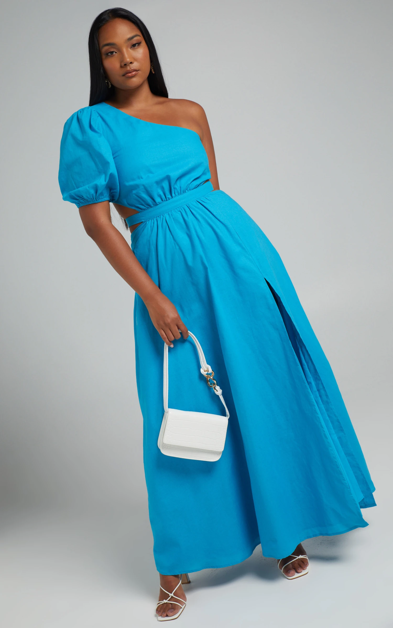 Showpo Cedie One Shoulder Puff Sleeve Maxi Dress In Blue 3 Showpo Cedie One Shoulder Puff Sleeve Maxi Dress In Blue - Image 3