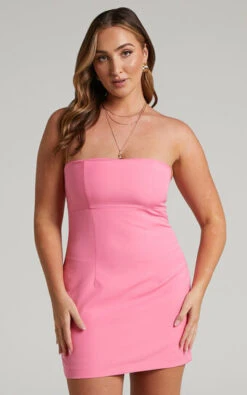 Showpo Sharmiel Removable Straps Bodycon Mini Dress In Pink