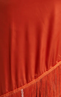 Showpo Rholie Plunge Neck Fringe Hem Fixed Wrap Midi Dress In Burnt Orange -Showpo Women's Clothing Store 10Fabric