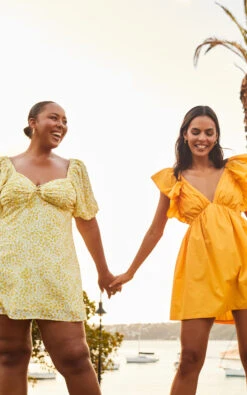 Showpo Raiza Mini Dress - Ruffle Sleeve Tie Back Plunge Dress In Marigold -Showpo Women's Clothing Store 10 1182