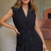 Showpo Kristitah Blazer Vest - Tie Waist Sleeveless Blazer In Black