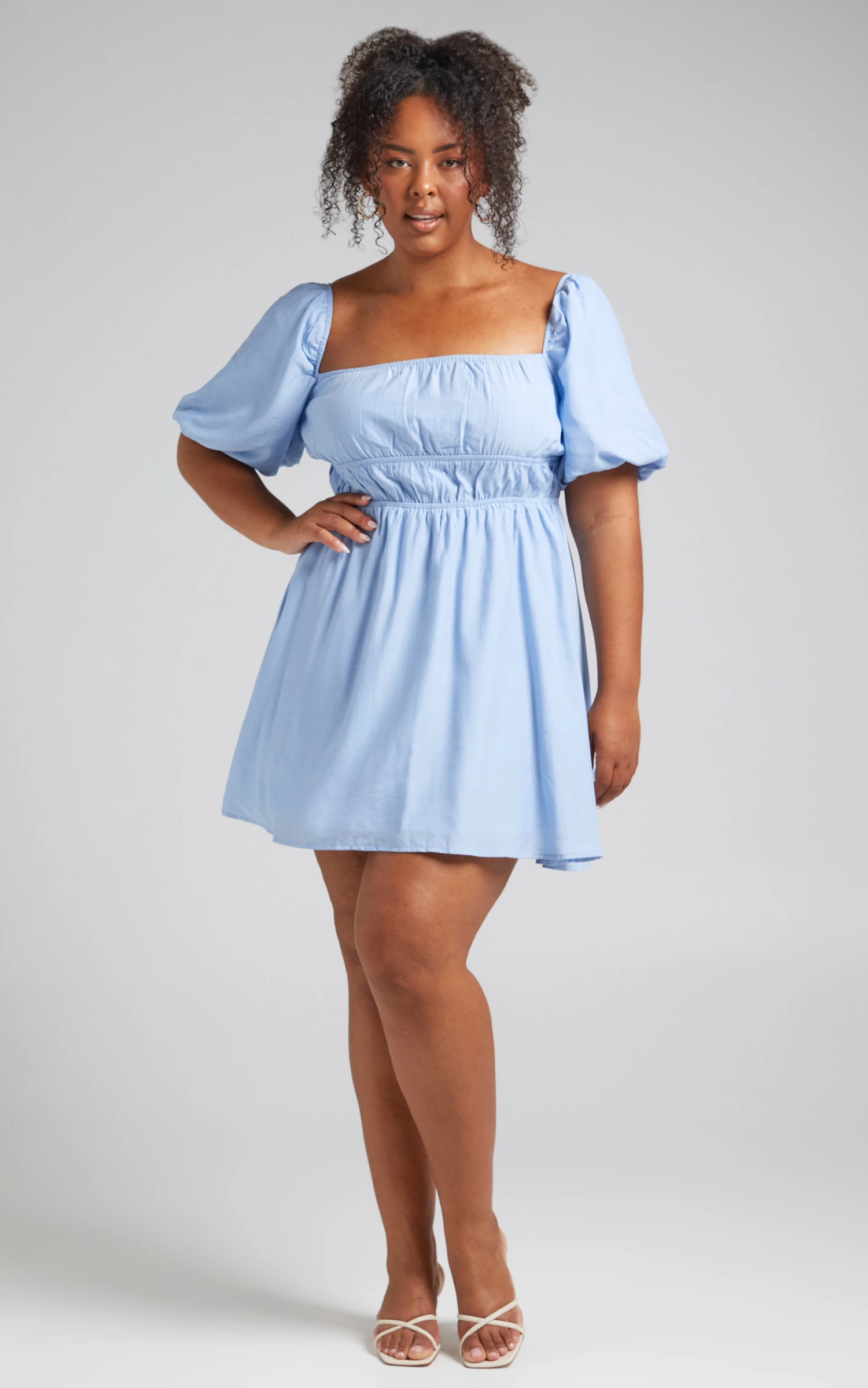 Showpo Maretta Stretch Waist Square Neck Mini Dress In Blue 8 Showpo Maretta Stretch Waist Square Neck Mini Dress In Blue - Image 8