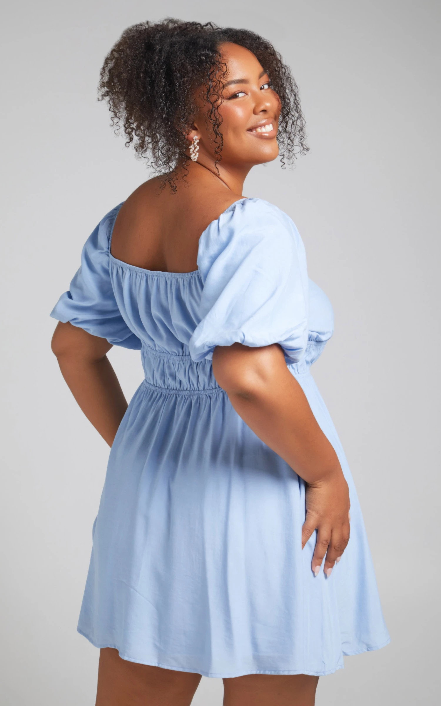 Showpo Maretta Stretch Waist Square Neck Mini Dress In Blue 9 Showpo Maretta Stretch Waist Square Neck Mini Dress In Blue - Image 9