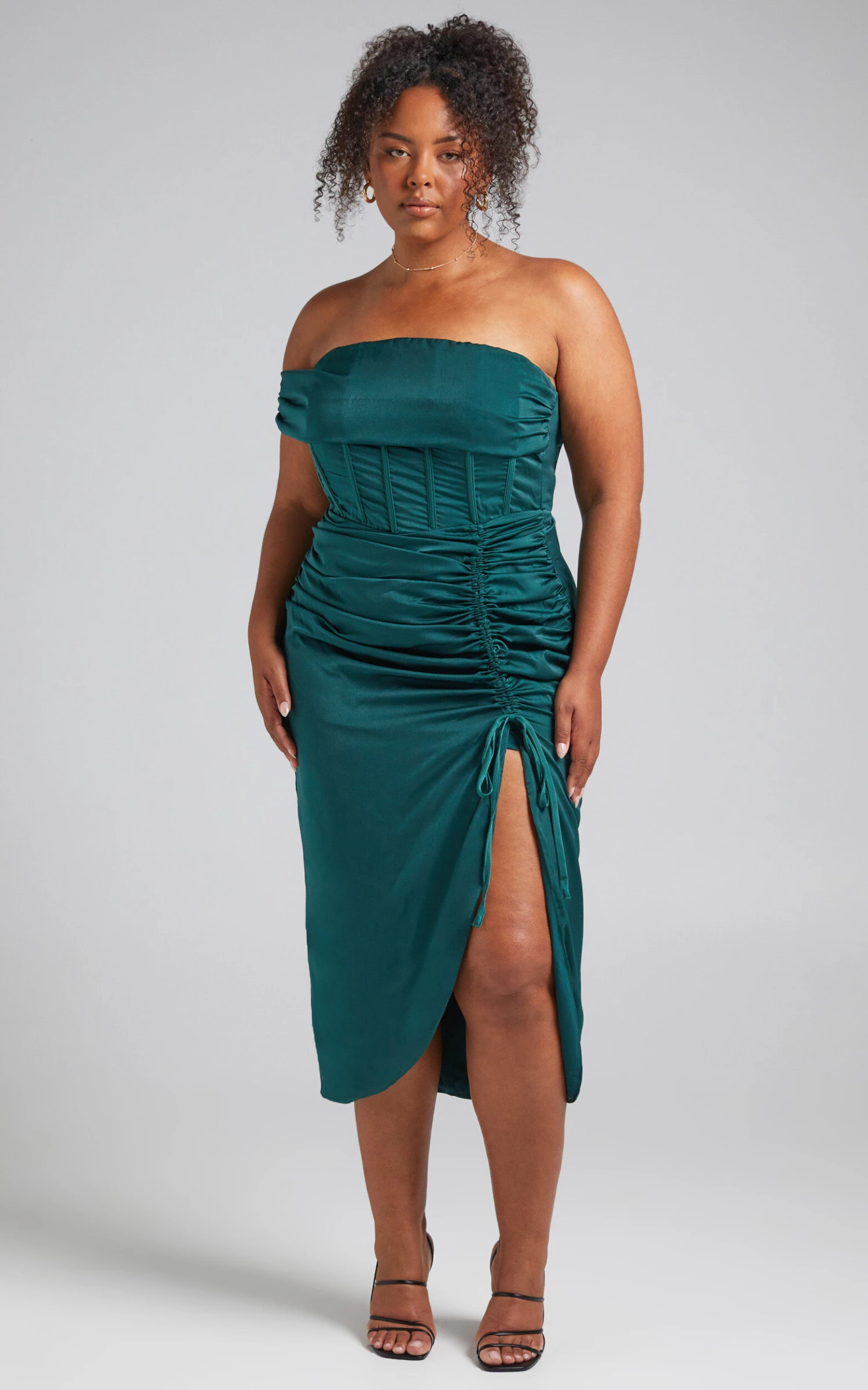 Showpo Hawk Off Shoulder Corset Drawstring Detail Midi Dress In Emerald 3 Showpo Hawk Off Shoulder Corset Drawstring Detail Midi Dress In Emerald - Image 3