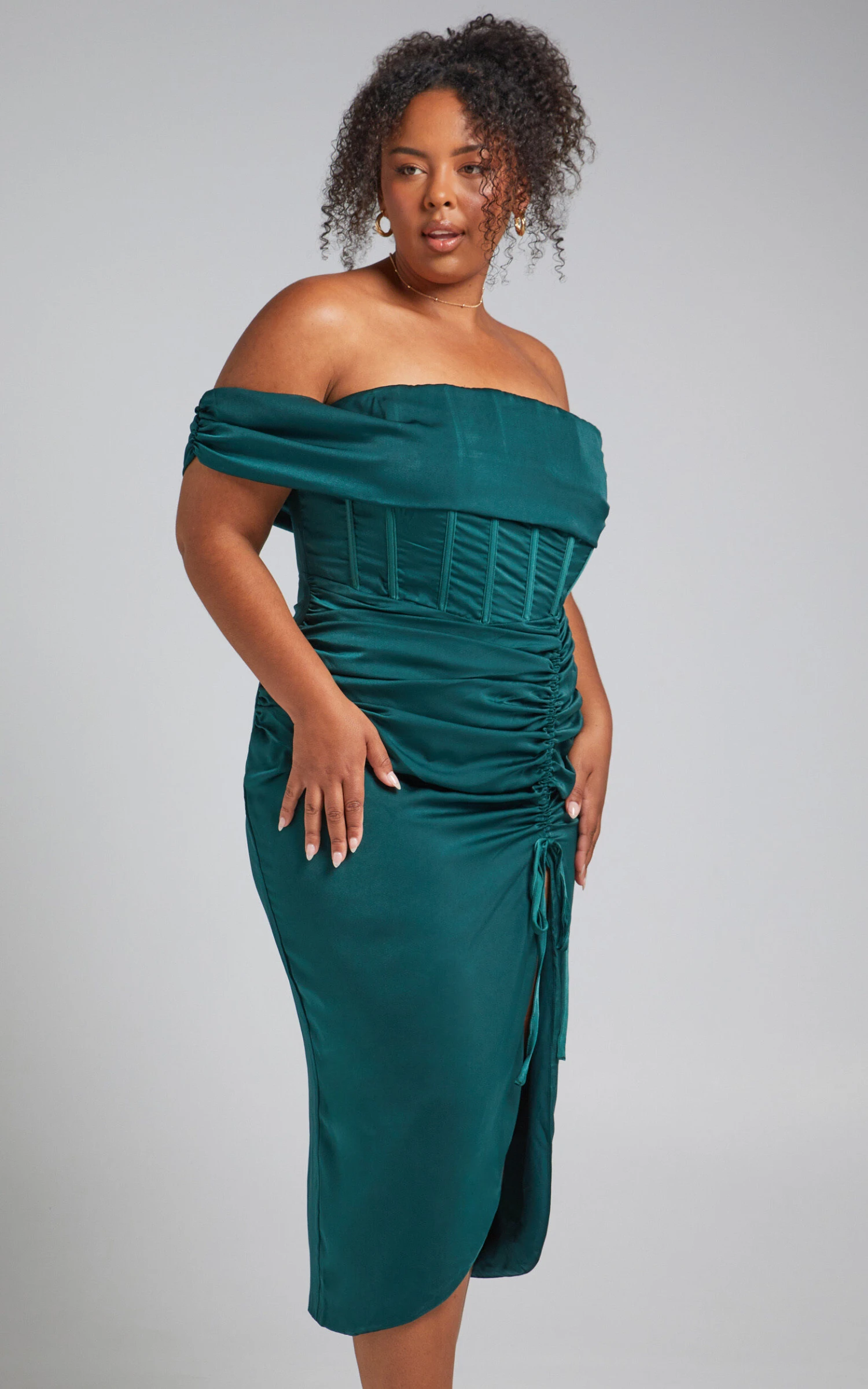 Showpo Hawk Off Shoulder Corset Drawstring Detail Midi Dress In Emerald 5 Showpo Hawk Off Shoulder Corset Drawstring Detail Midi Dress In Emerald - Image 5