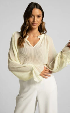 Showpo Kerray Top - V Neck Long Sleeve Pleated Top In Cream 12 Showpo Kerray Top - V Neck Long Sleeve Pleated Top In Cream -Showpo Women's Clothing Store 18.04.23 Angie x Nat x Casey72533