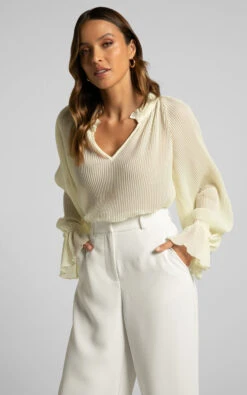 Showpo Kerray Top - V Neck Long Sleeve Pleated Top In Cream 13 Showpo Kerray Top - V Neck Long Sleeve Pleated Top In Cream -Showpo Women's Clothing Store 18.04.23 Angie x Nat x Casey72535