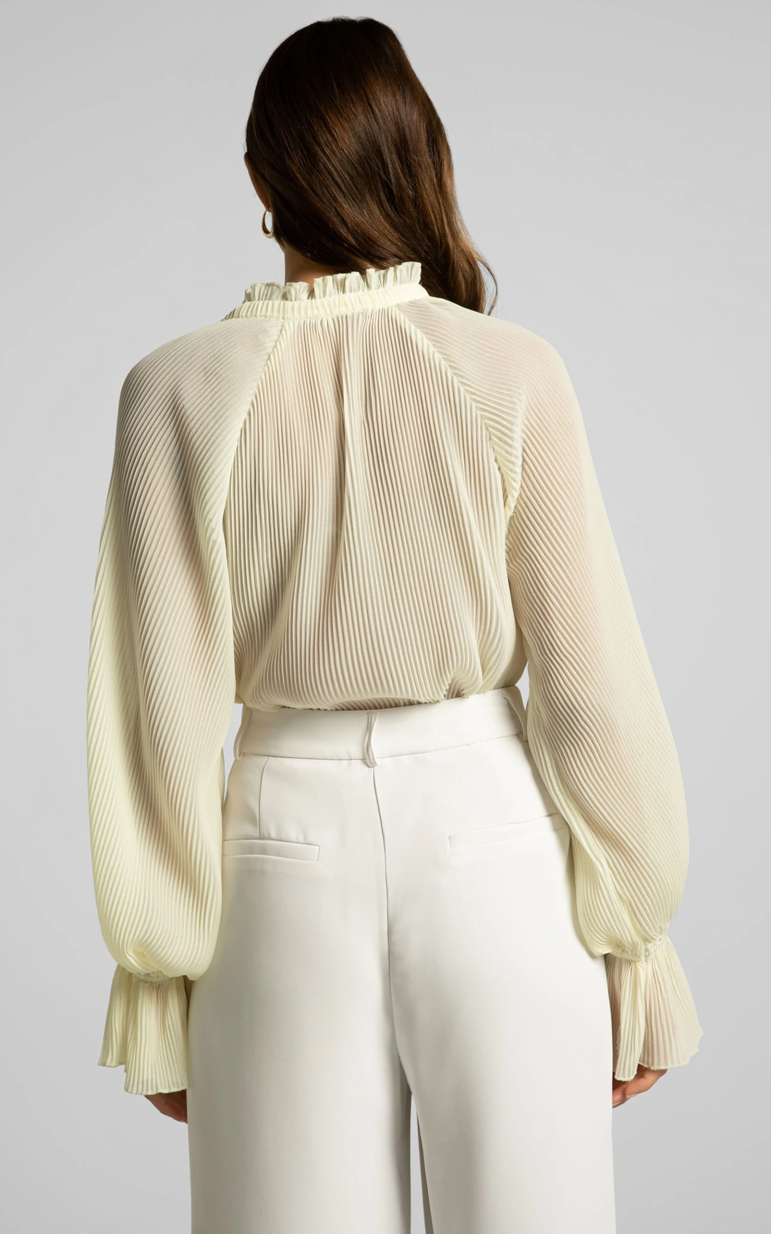 Showpo Kerray Top - V Neck Long Sleeve Pleated Top In Cream 7 Showpo Kerray Top - V Neck Long Sleeve Pleated Top In Cream - Image 7