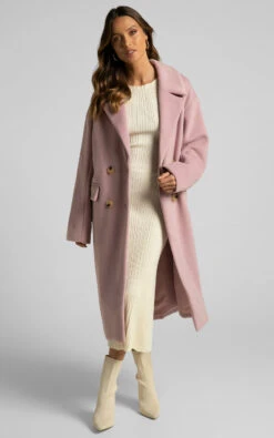 Showpo Libee Double Breasted Longline Coat In Dusty Pink -Showpo Women's Clothing Store 18.04.23 Angie x Nat x Casey72988