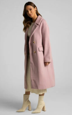 Showpo Libee Double Breasted Longline Coat In Dusty Pink -Showpo Women's Clothing Store 18.04.23 Angie x Nat x Casey72989
