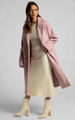 Showpo Libee Double Breasted Longline Coat In Dusty Pink -Showpo Women's Clothing Store 18.04.23 Angie x Nat x Casey72991