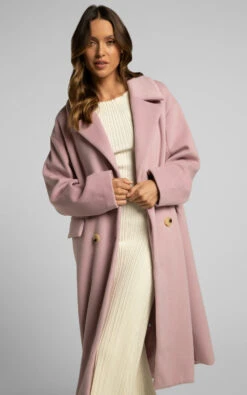 Showpo Libee Double Breasted Longline Coat In Dusty Pink -Showpo Women's Clothing Store 18.04.23 Angie x Nat x Casey73001