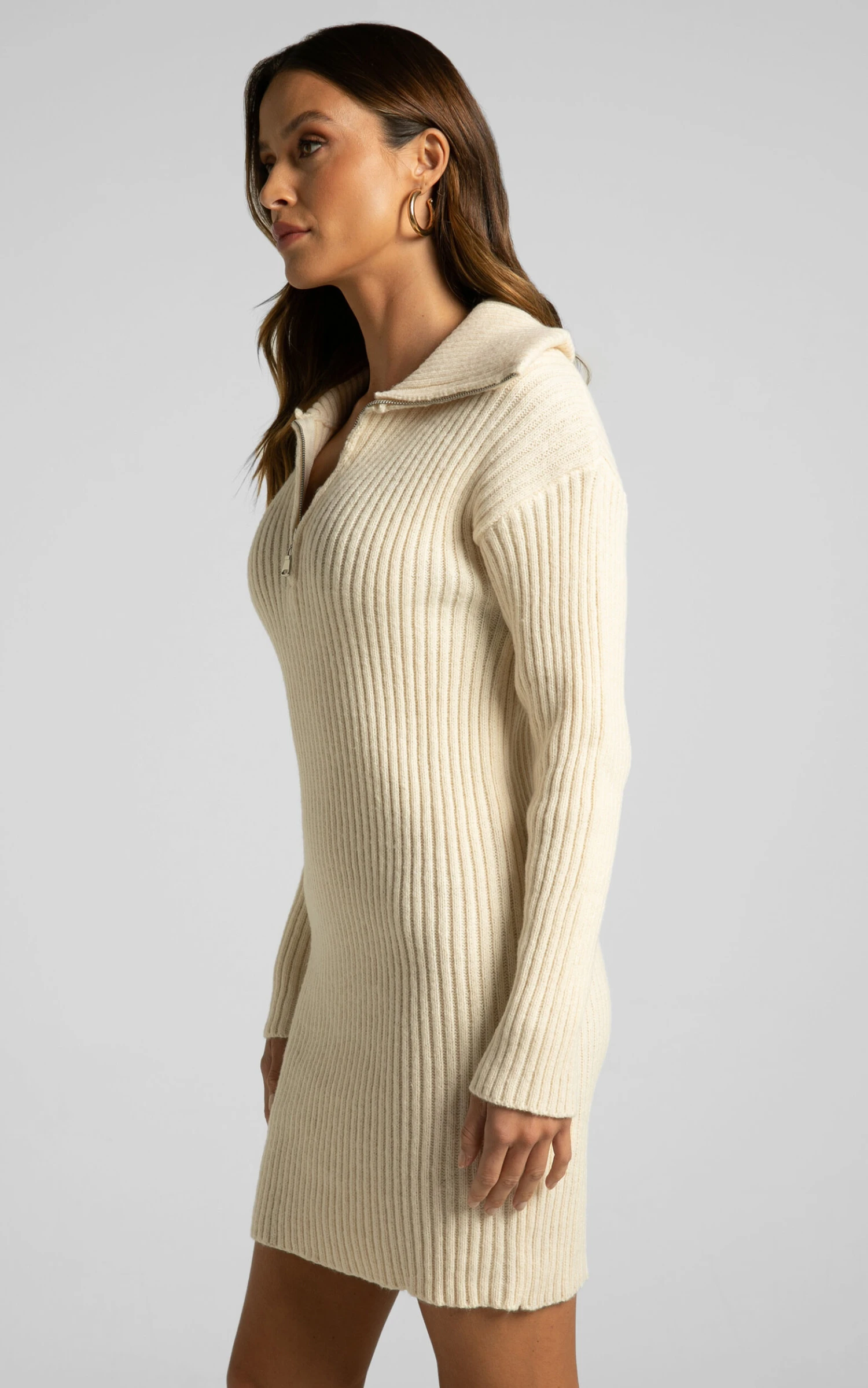 Showpo Rhenanita Quarter Zip Knit Dress In Cream 6 Showpo Rhenanita Quarter Zip Knit Dress In Cream - Image 6