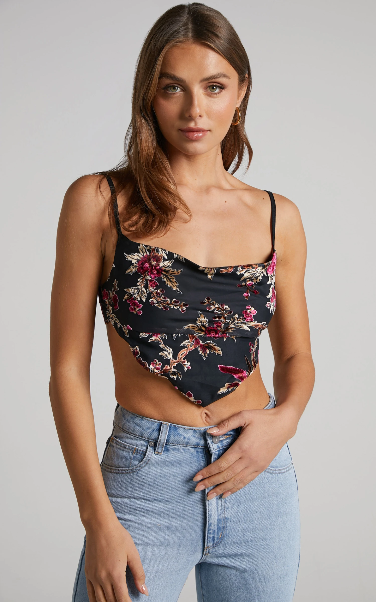 Showpo Jessell Top - Cowl Neck Bandana Cami In Black Floral 2 Showpo Jessell Top - Cowl Neck Bandana Cami In Black Floral - Image 2