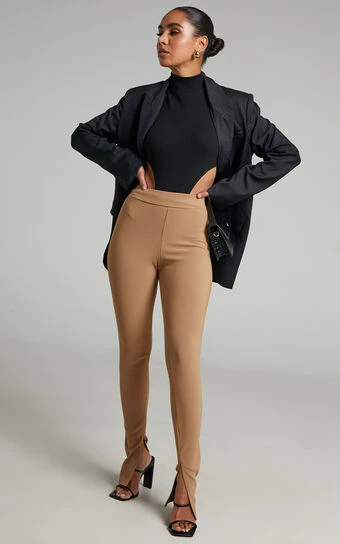 Showpo Aspen - High Waisted Split Hem Jersey Pants In Camel 1 Showpo Aspen - High Waisted Split Hem Jersey Pants In Camel