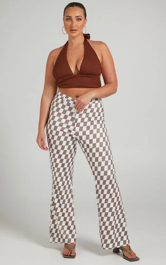 Showpo Lenny Mid Rise Pants In Brown Check 1 Showpo Lenny Mid Rise Pants In Brown Check