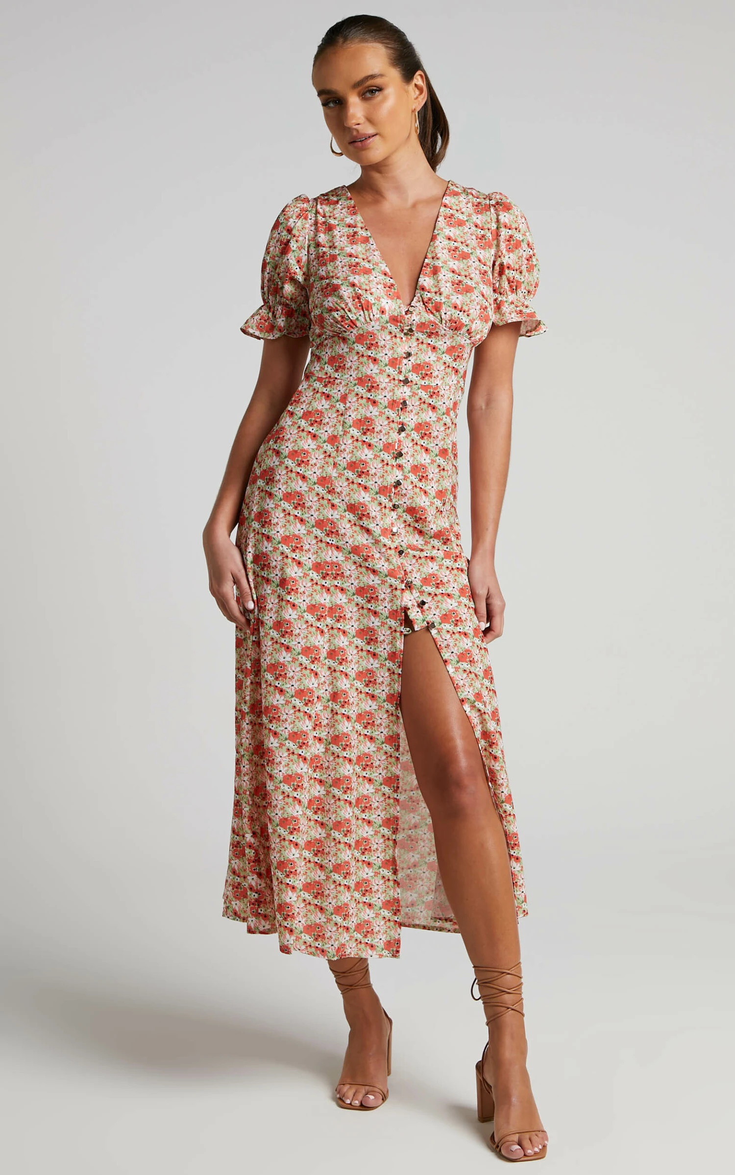 Showpo Adalina Maxi Dress - Short Puff Sleeve Button Down Dress In Pink Floral 2 Showpo Adalina Maxi Dress - Short Puff Sleeve Button Down Dress In Pink Floral - Image 2