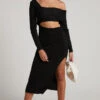 Showpo Alabama Midi Dress - Off One Shoulder Asymmetric Long Sleeve Knit Dress In Black