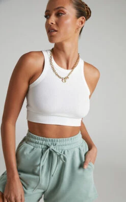 Showpo Aleja High Neck Ribbed Tank In White