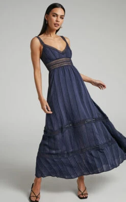 Showpo Angelique Lace Trim Maxi Dress In Navy