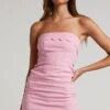 Showpo Annita Mini Dress - Scalloped Trim Strapless Dress In Pink