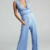 Showpo Armida Plunge Neck Wide Leg Plisse Jumpsuit In Cornflower Blue