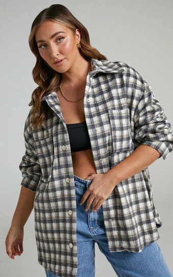 Showpo Aurea Oversized Check Shacket In Black & Grey 1 Showpo Aurea Oversized Check Shacket In Black & Grey