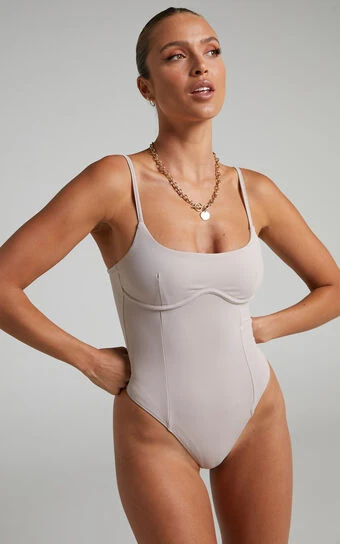 Showpo Daramie Underbust Detail Bodysuit In Sand 1 Showpo Daramie Underbust Detail Bodysuit In Sand