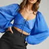 Showpo Delia Long Sleeve Blouse In Blue