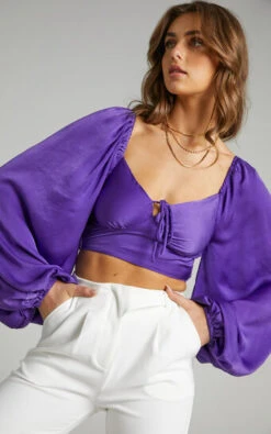 Showpo Delia Long Sleeve Blouse In Purple