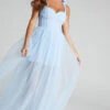 Showpo Emmary Bustier Bodice Tulle Gown In Pale Blue