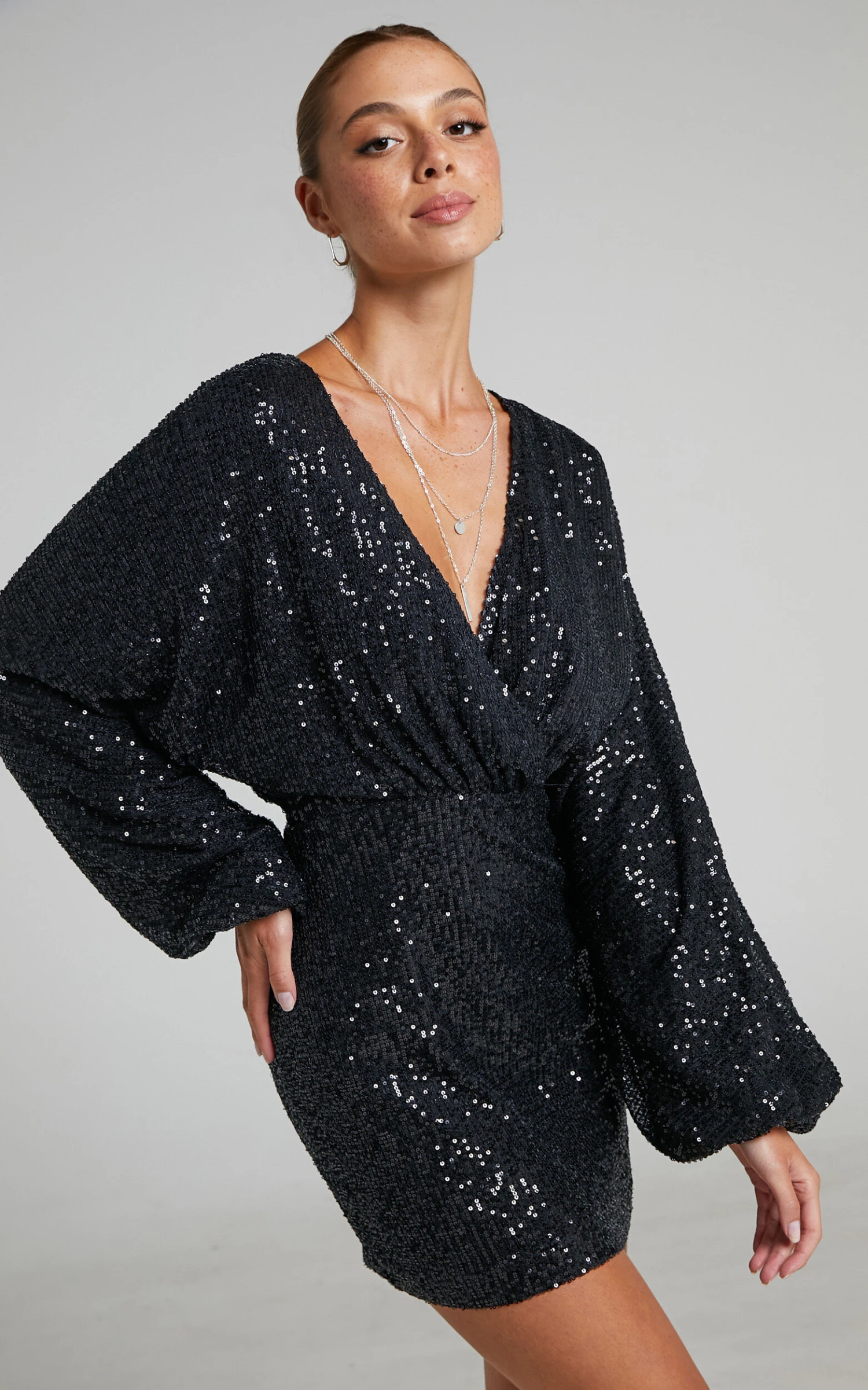 Showpo Erine Long Sleeve Sequin Dress In Black 3 Showpo Erine Long Sleeve Sequin Dress In Black - Image 3