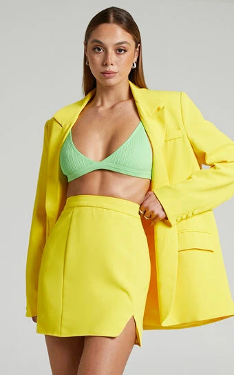Showpo Evelenna Split Mini Skirt In Yellow 1 Showpo Evelenna Split Mini Skirt In Yellow