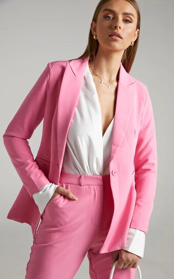 Showpo Hermie Single Breasted Blazer In Pink 1 Showpo Hermie Single Breasted Blazer In Pink